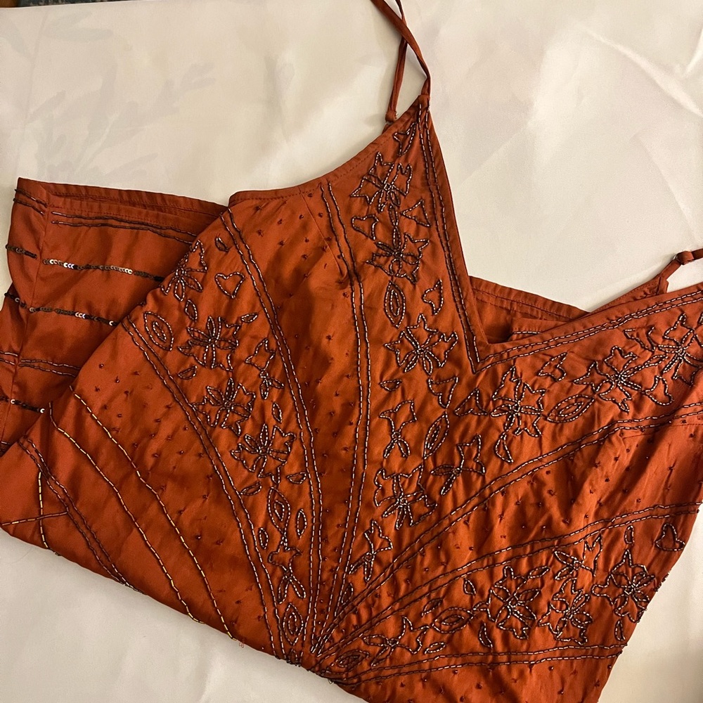 Silk embroidered mini slip